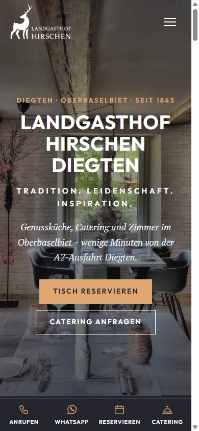 Website des Landgasthofs Hirschen auf dem Handy